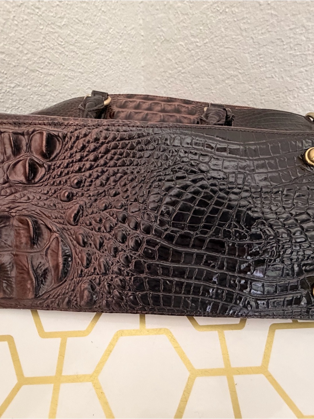 Brahmin Brown Duxbury Croc-Embossed Satchel with Gold Hardware - Picture 5 of 7